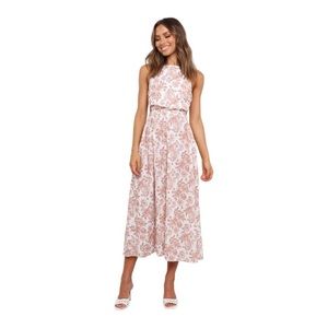NWT Petal + Pup Esther Dress Tan White Floral Midi Open Back 6